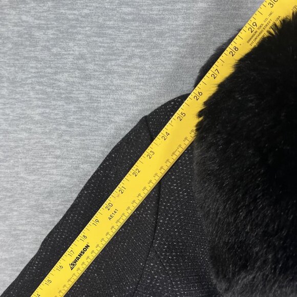 Via Spiga Women 16W Black Wool Blend Faux Fur Collar Asymmetrical Coat Old Money - Picture 13 of 16
